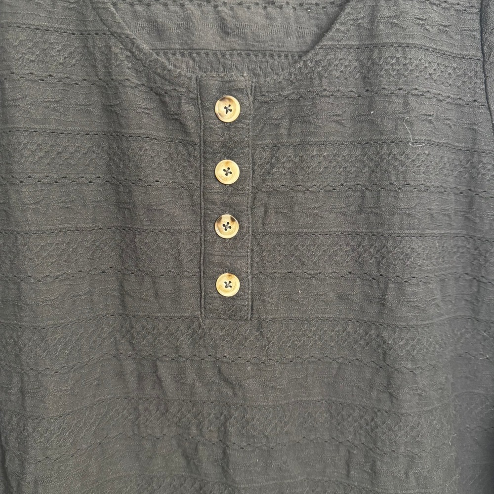 Soft SurroundingsWomens L Black Textured Henley 3/4Sleeve Casual Scoop NeckTop - Picture 2 of 6